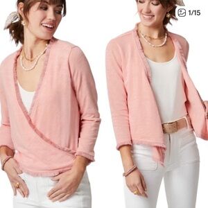 Spartina 449 Clara Convertible Fringe Cardigan Sweater Pink Womens XL